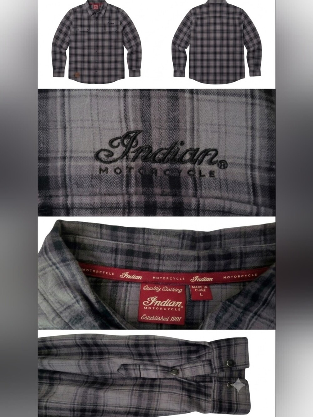 Indian Motorcycle Men's Plaid Flannel Button-Down Shirt - Size L